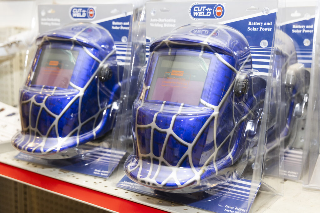 Welding hats on a shelf