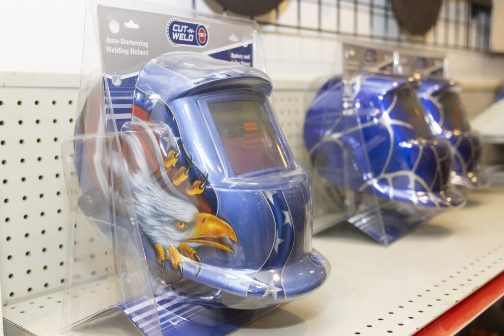 welding hat on a shelf