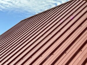 Close up of red steel roof